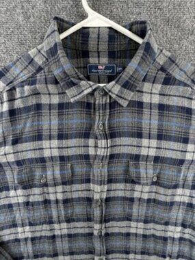 Vineyard Vines Flannel Cotton 2XL Gray Shirt Pocket Button Up Mens Long Sleeve